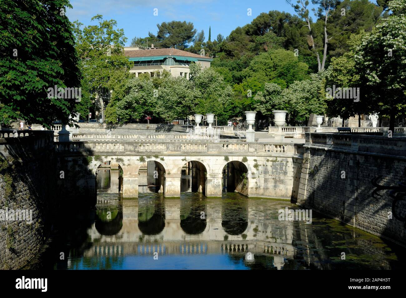 The Nymphaeum in the Neo-Classical or Classical Gardens, Formal Public Park or Jardins de la Fontaine (1738-55)  Nimes Gard France Stock Photo
