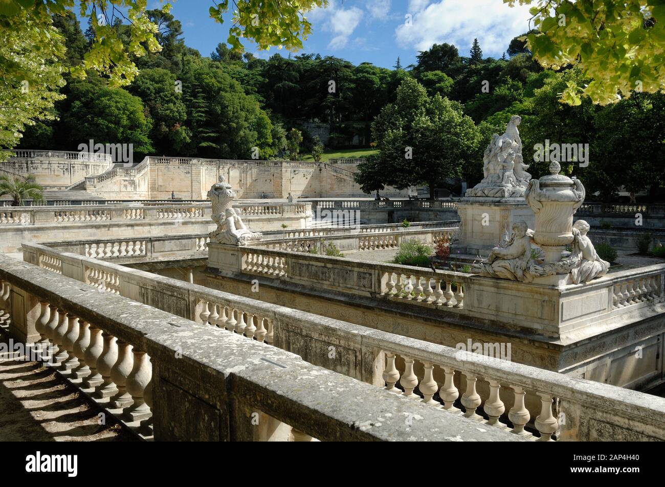 The Nymphaeum in the Neo-Classical or Classical Gardens, Formal Public Park or Jardins de la Fontaine (1738-55)  Nimes Gard France Stock Photo