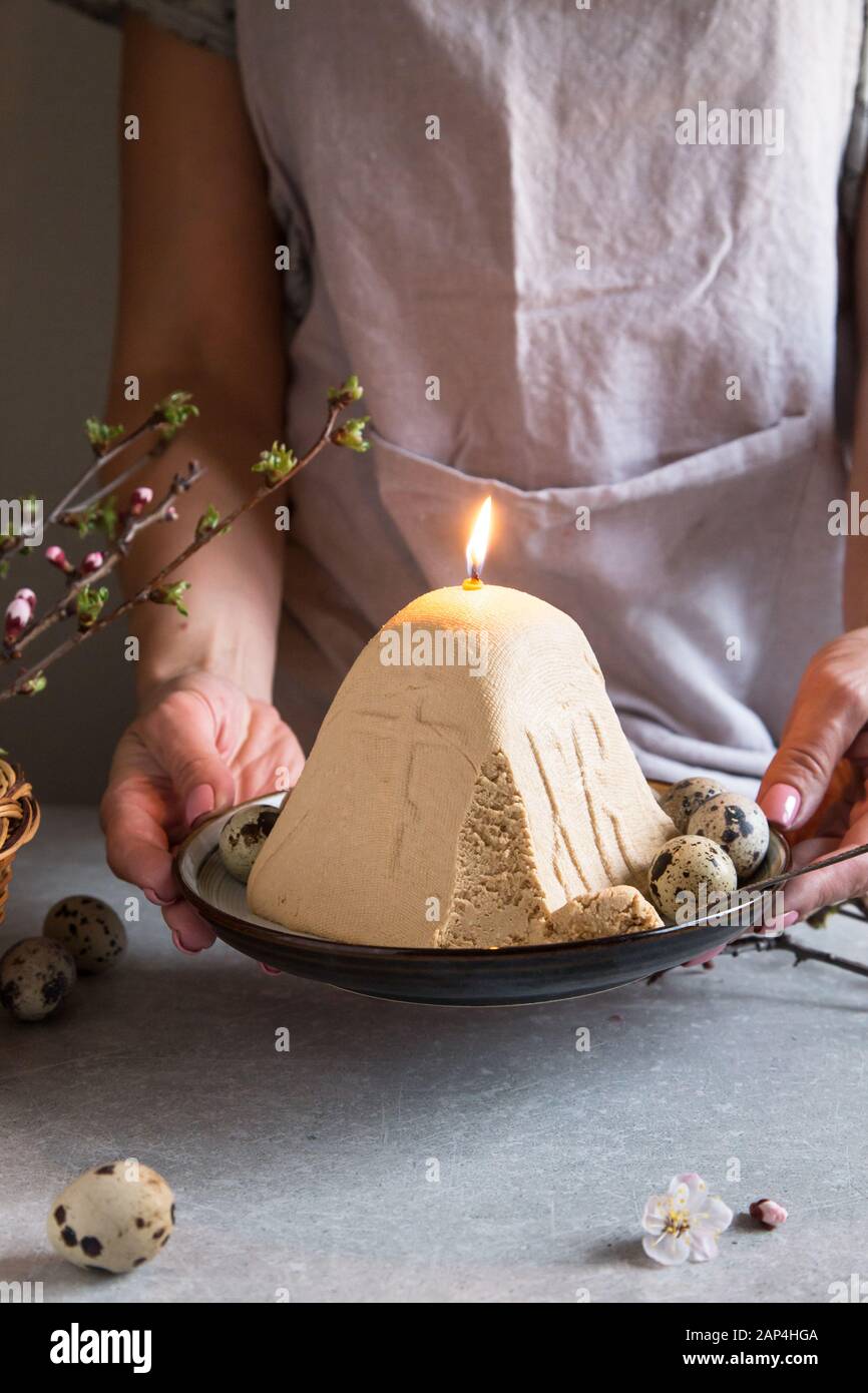 Paskha And Kulich Traditional Orthodox Easter Quark Dessert Curd Easter Background 