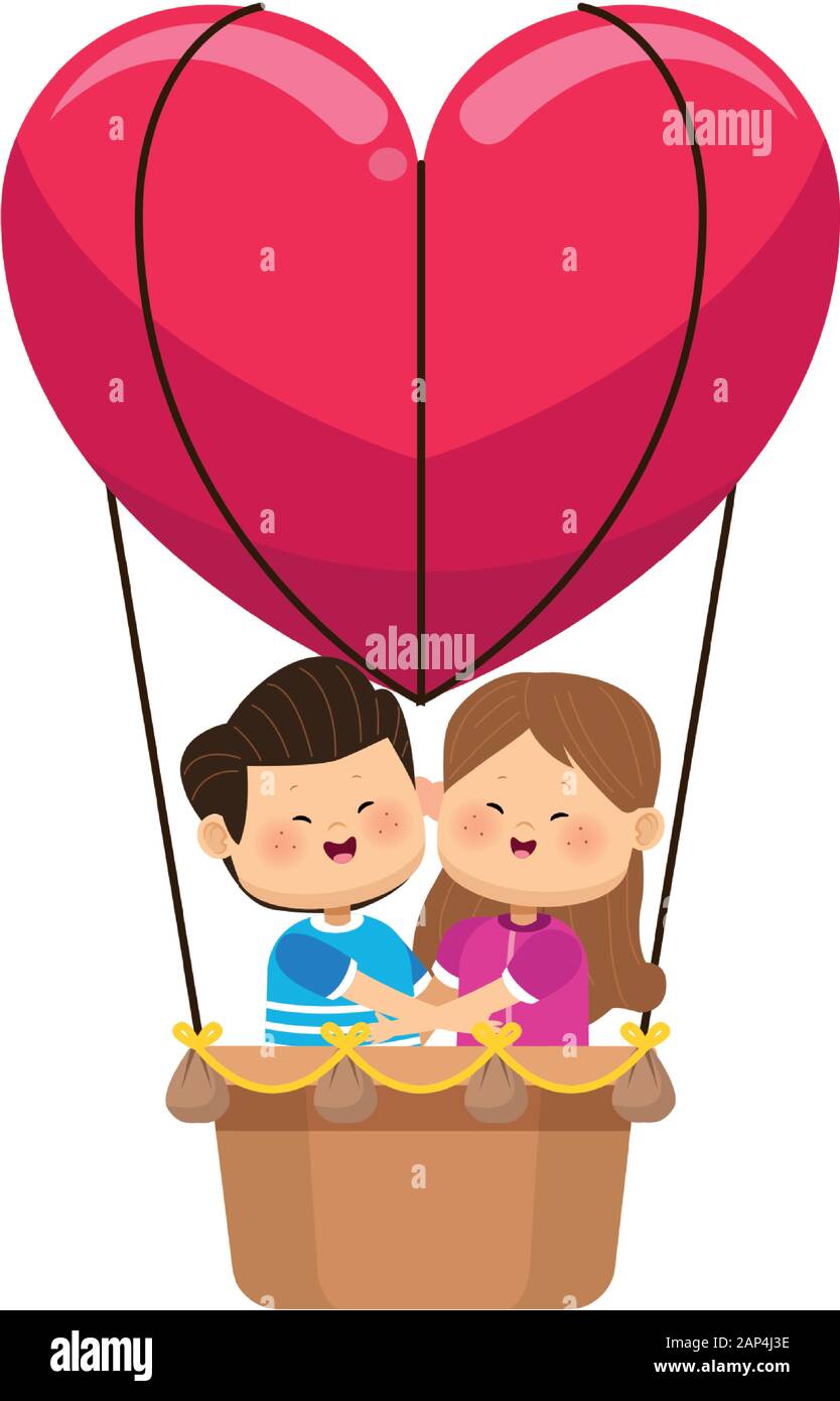 cartoon happy couple in hot air balloon in heart shape Stock Vector ...