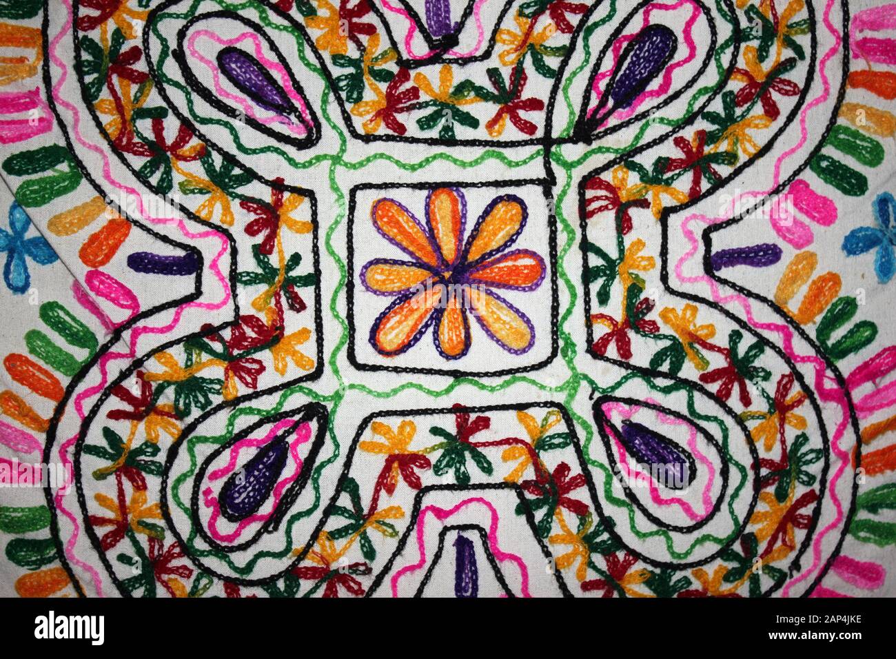 Colourful Gujarati Embroidered Textile Stock Photo