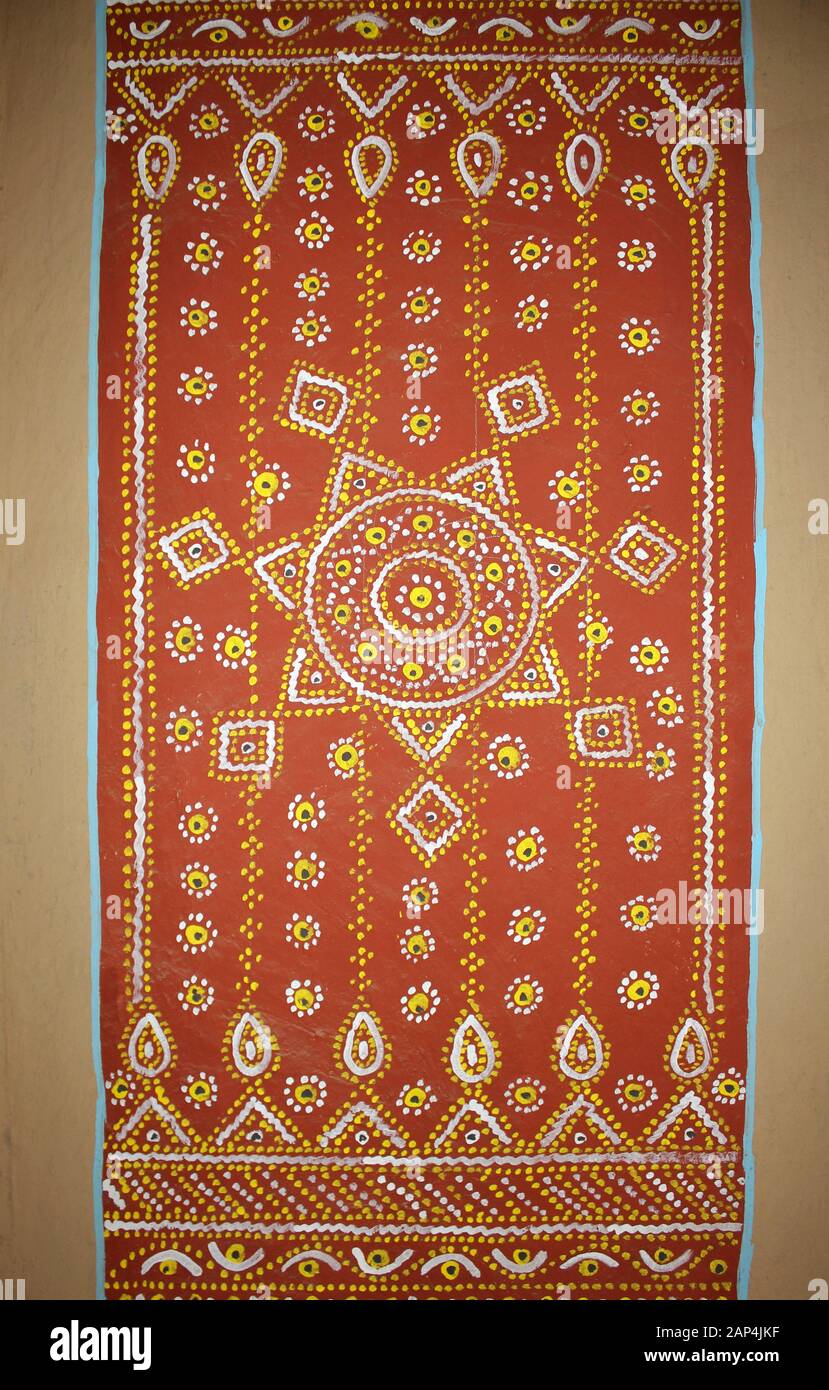 Geometric Pattern Detail On Tribal House, Great Rann Of Kutch, Gujarat, India Stock Photo