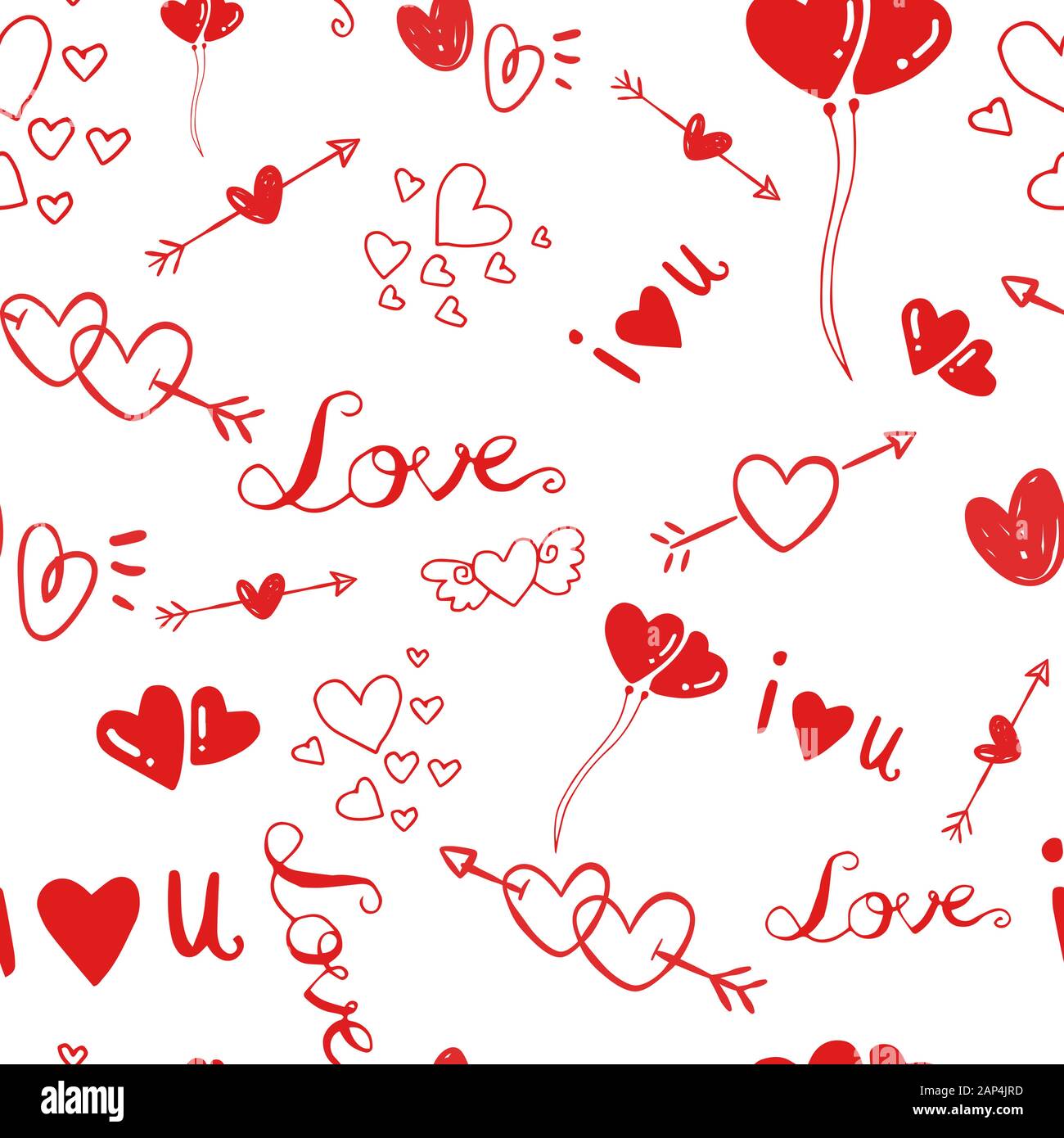 Cute valentine's seamless pattern with hearts on white background Stock ...