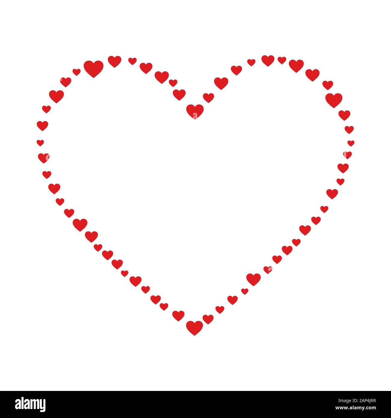 Heart frame with red confetti hearts. Valentine's, wedding card. Love