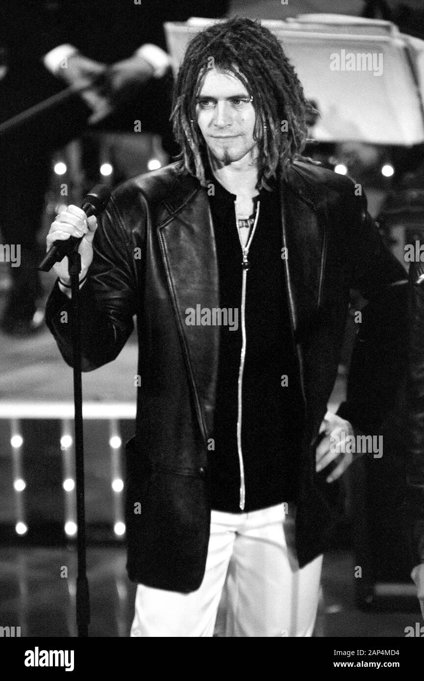 Sanremo Italy 22/02/1996,Take That, guests of the Sanremo Festival 1996 : Howard Donald during the performance Stock Photo