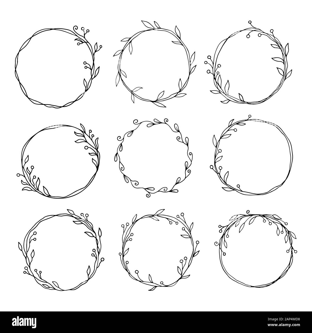 Hand Drawn Set Of Cicle Floral Frame Border For Banner Wedding