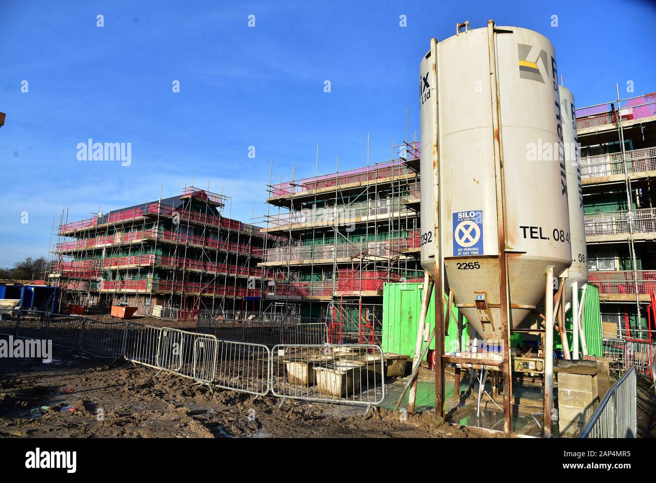 Pictures show a building, construction site of new social housing in Cardiff, South Wales under development. House price story Stock Photo