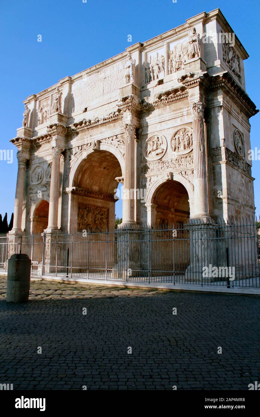 The Arch of Constantine, Rome, Italy on a sunny winter day, perspective, copy space Stock Photo