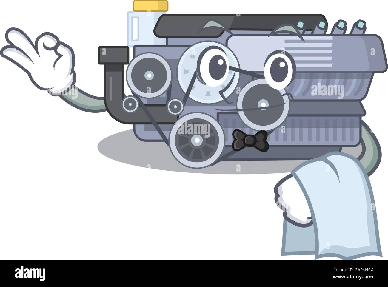 Friendly combustion engine Character stand as a Waiter character Stock ...