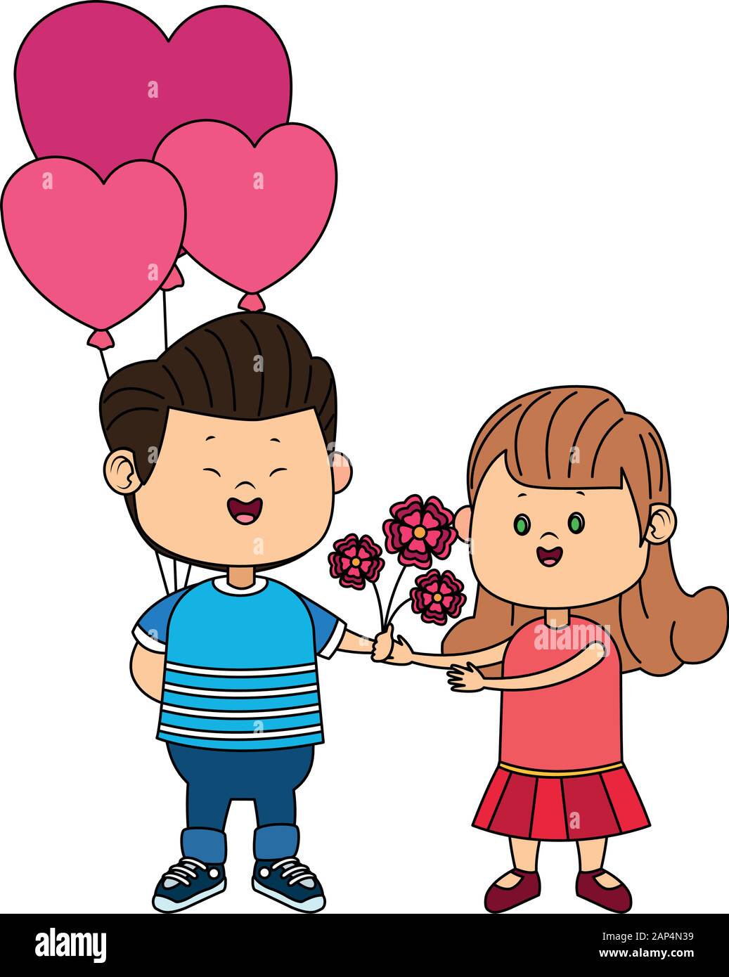 Happy boy giving flowers and heart balloons a girl Stock Vector Image ...
