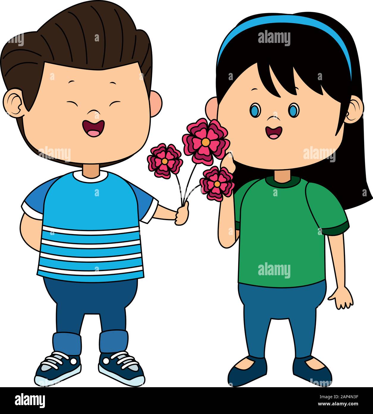 happy boy giving flowers a girl Stock Vector Image & Art Alamy