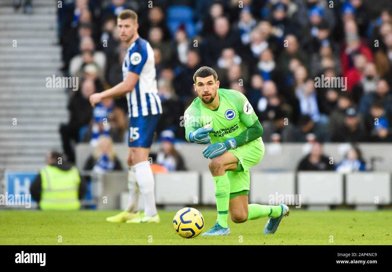 Mathew Ryan of Brighton during the Premier League match between Brighton and Hove Albion and Aston Villa at The Amex Stadium Brighton, UK - 18th January 2020 - Editorial use only. No merchandising. For Football images FA and Premier League restrictions apply inc. no internet/mobile usage without FAPL license - for details contact Football Dataco Stock Photo