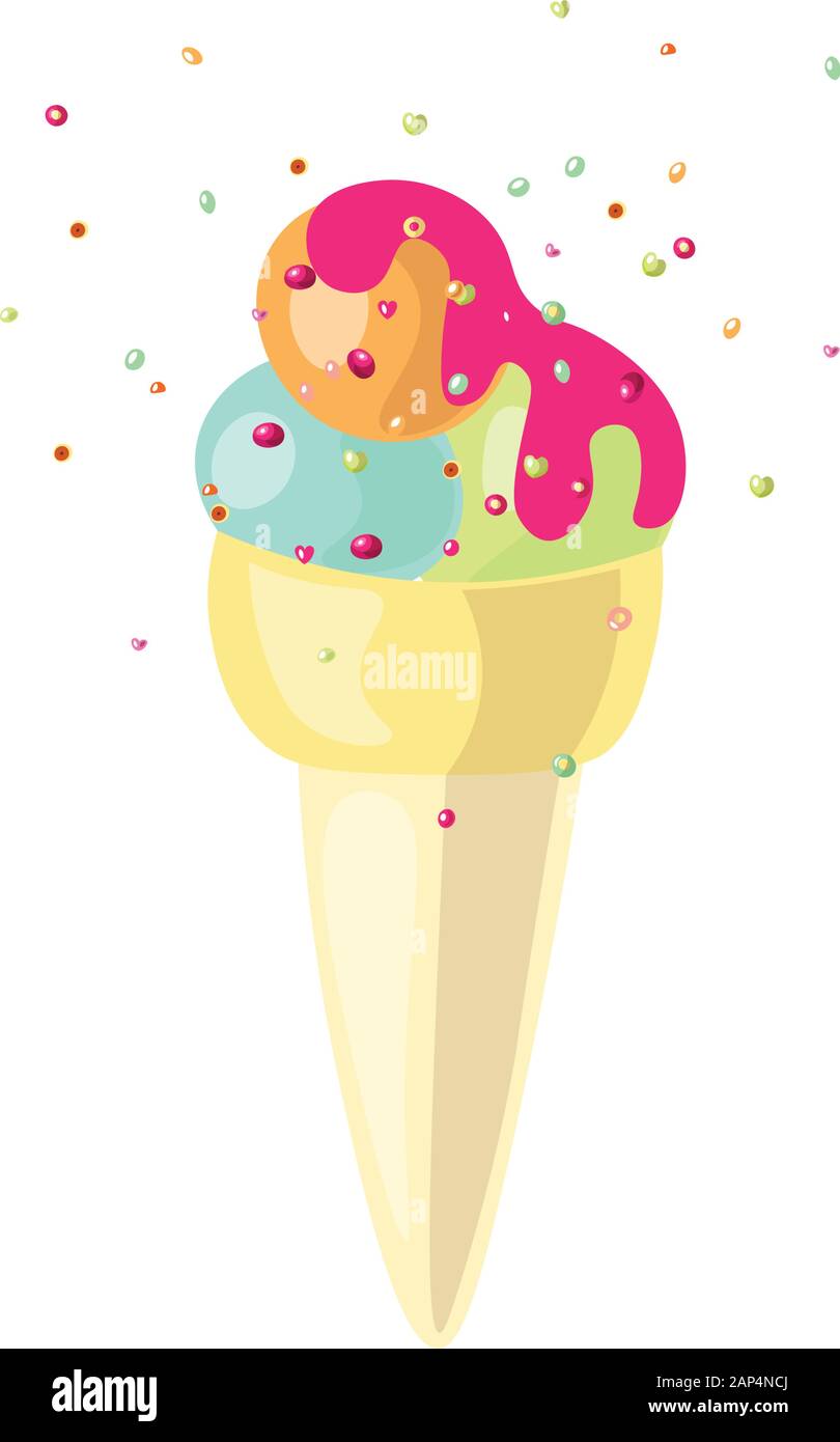 https://c8.alamy.com/comp/2AP4NCJ/cute-vector-cartoon-ice-cream-cone-with-ice-cream-scoops-vector-illustration-ice-cream-cone-with-bubble-gum-mint-mindale-and-orange-scoops-and-2AP4NCJ.jpg
