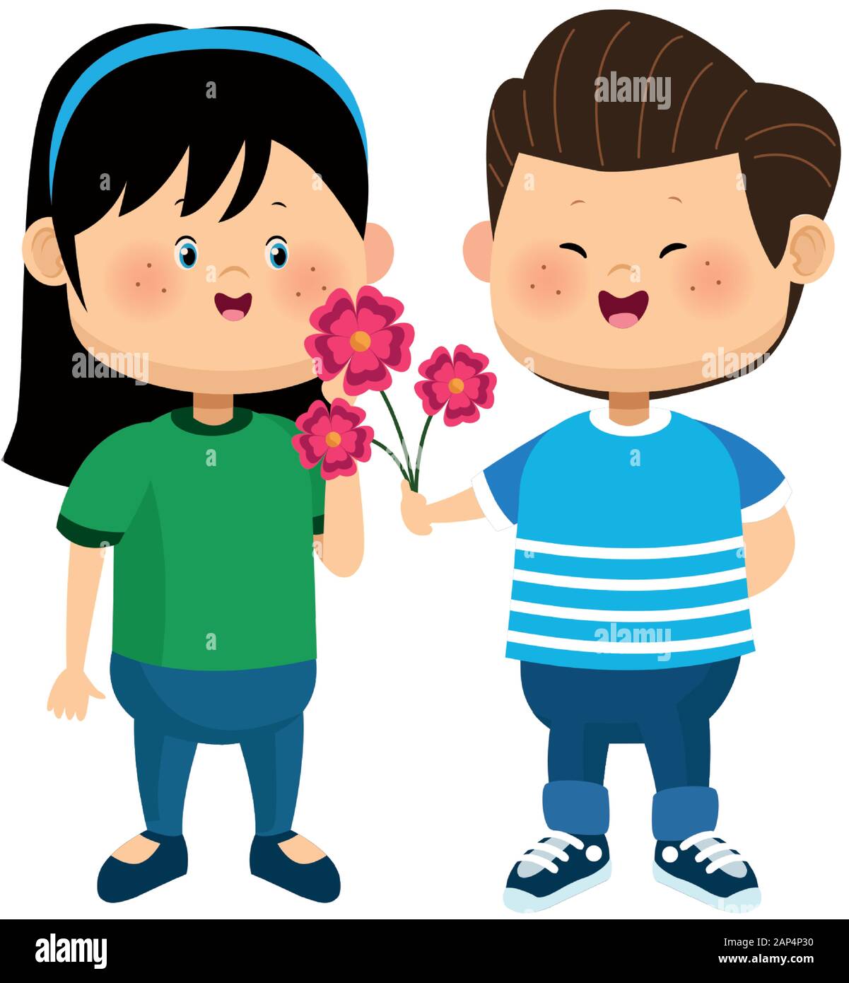 happy boy giving flowers a girl, colorful design Stock Vector Image & Art Alamy