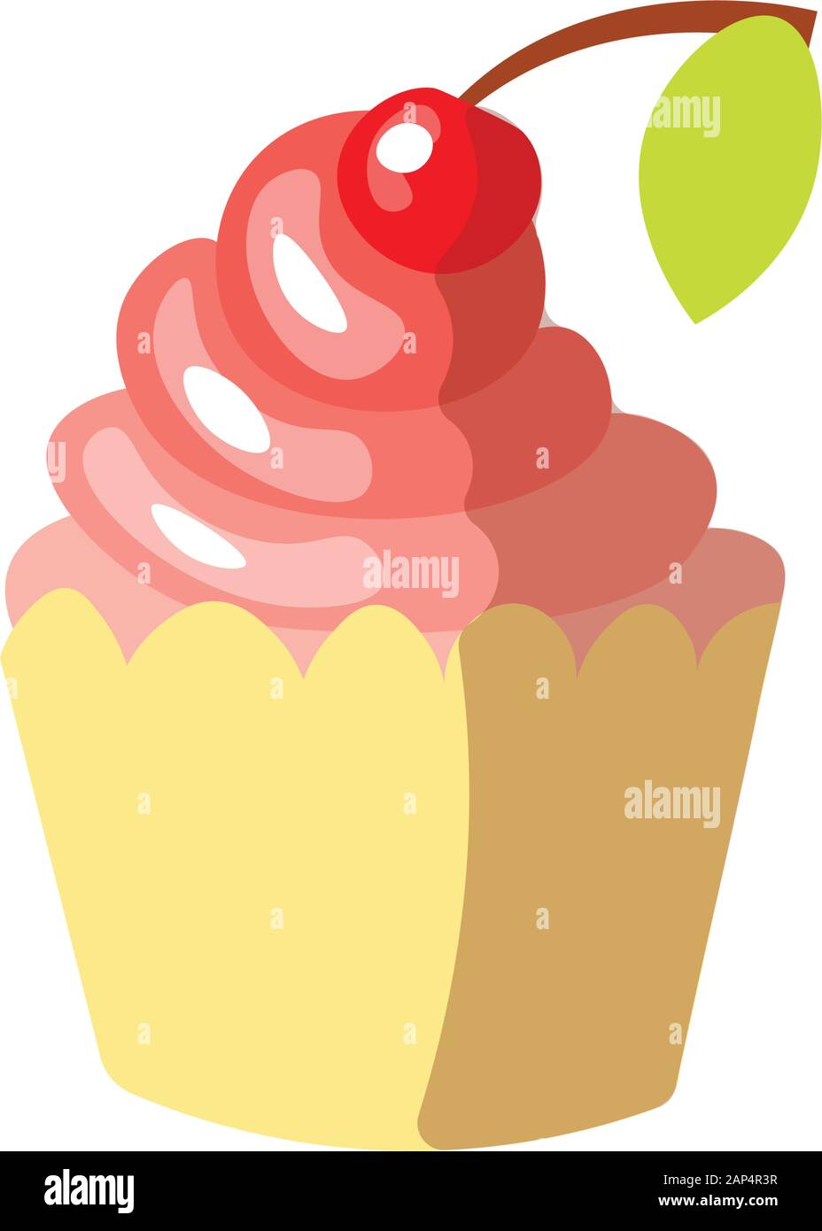 Cute cartoon sweet cake vector illustration. Colorful cake icon with cherry on top and sprinkles