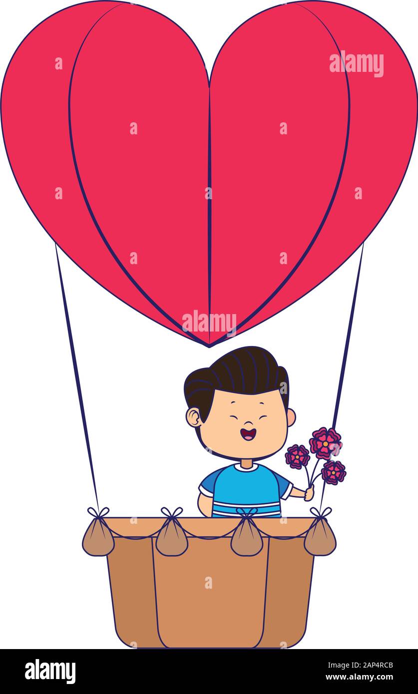 boy with flowers in hot air balloon in heart shape Stock Vector Image ...