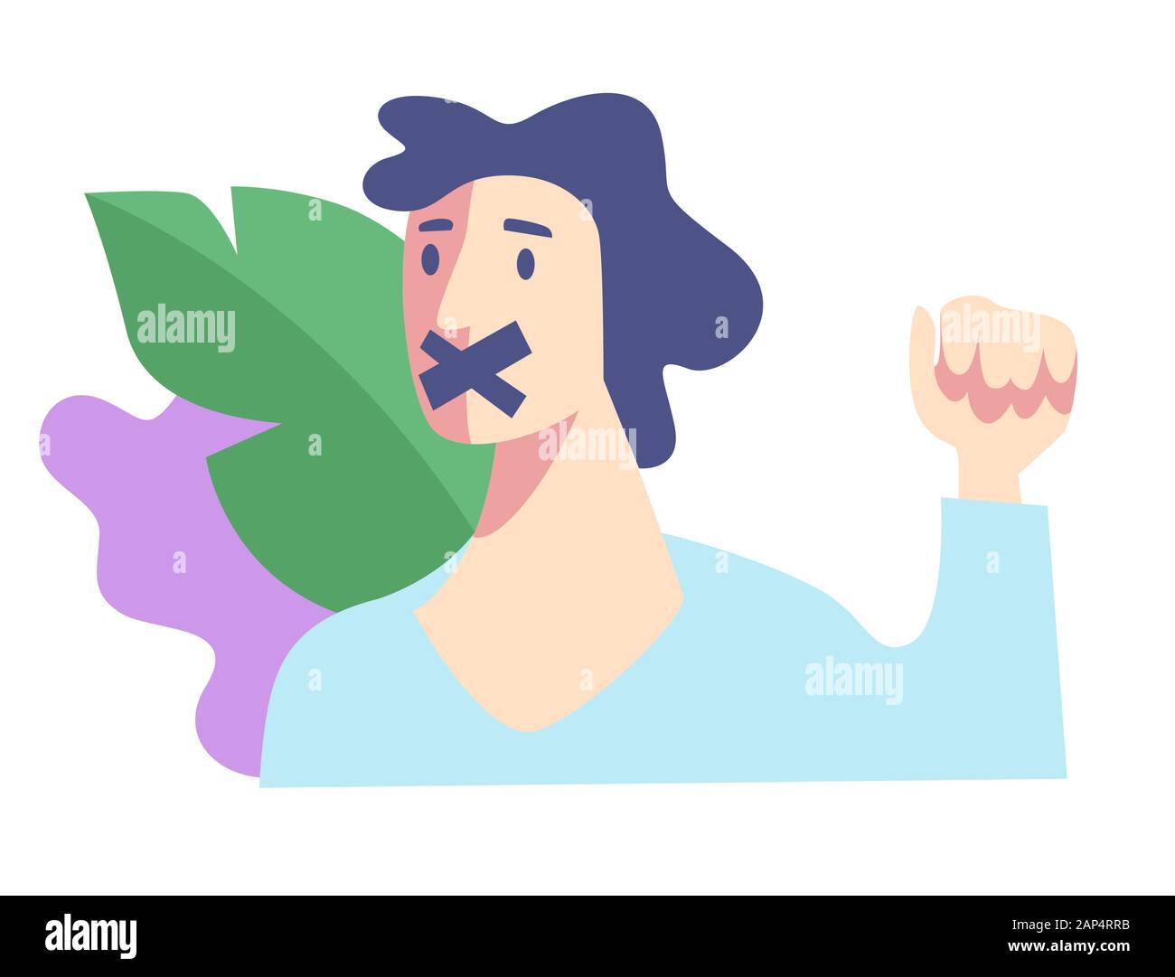 Silent strike, protest or demonstration, guy with tape over mouth Stock Vector