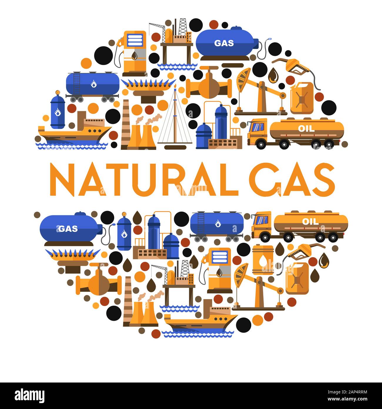 Natural gas isolated icon or banner, station and mining equipment Stock Vector