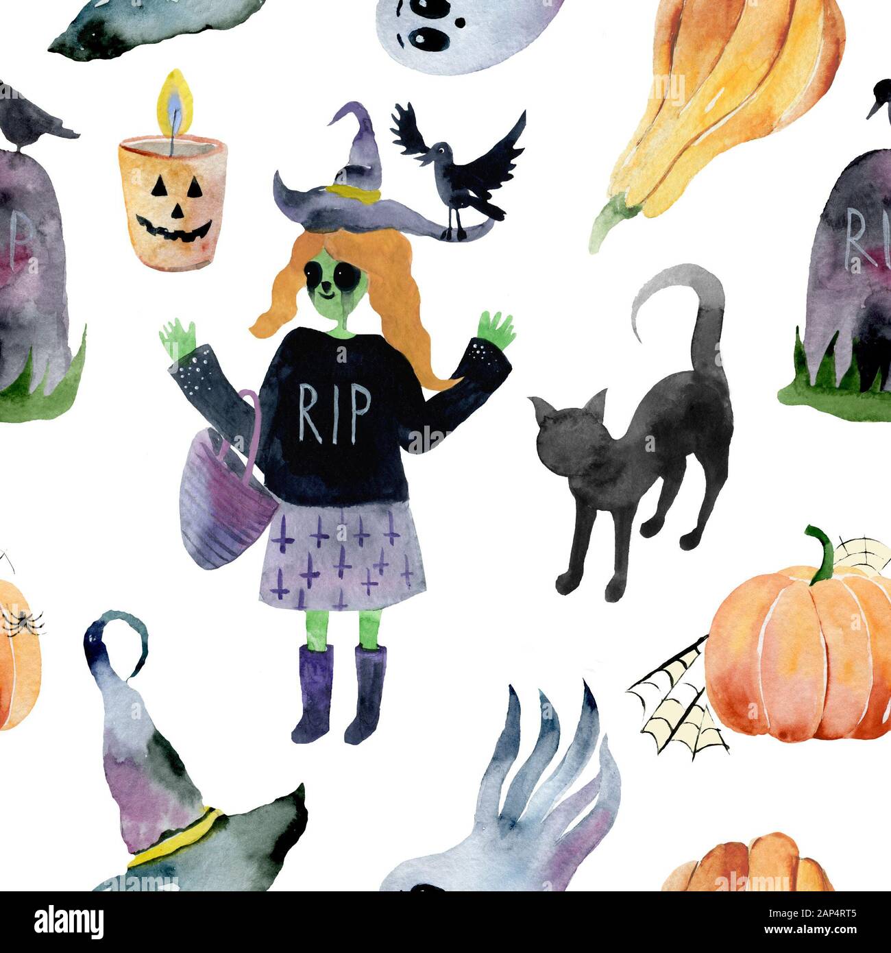 Vintage Halloween Seamless Background With Witch And Ornament