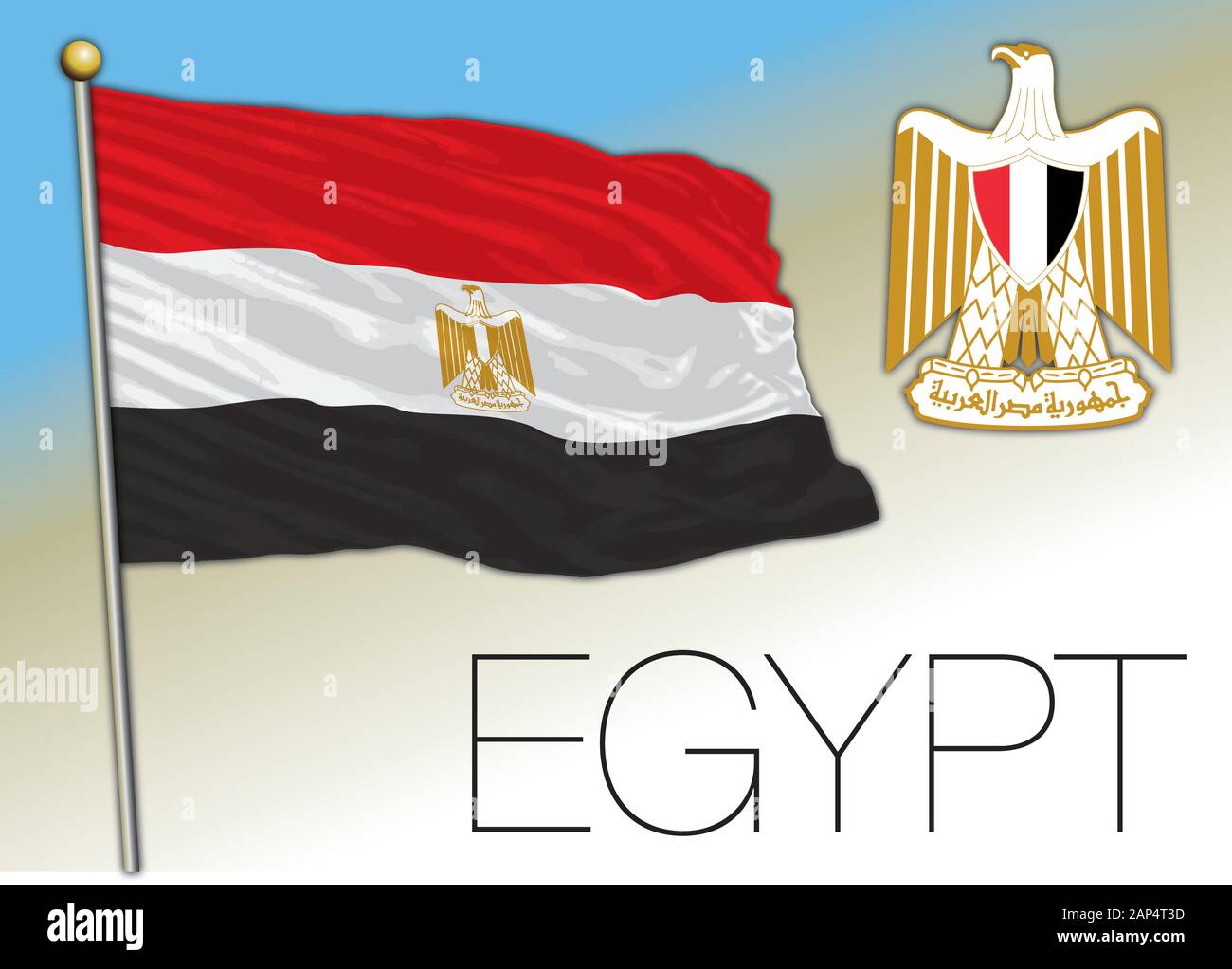 Egypt official national flag and coat of arms, african country, vector illustration Stock Vector