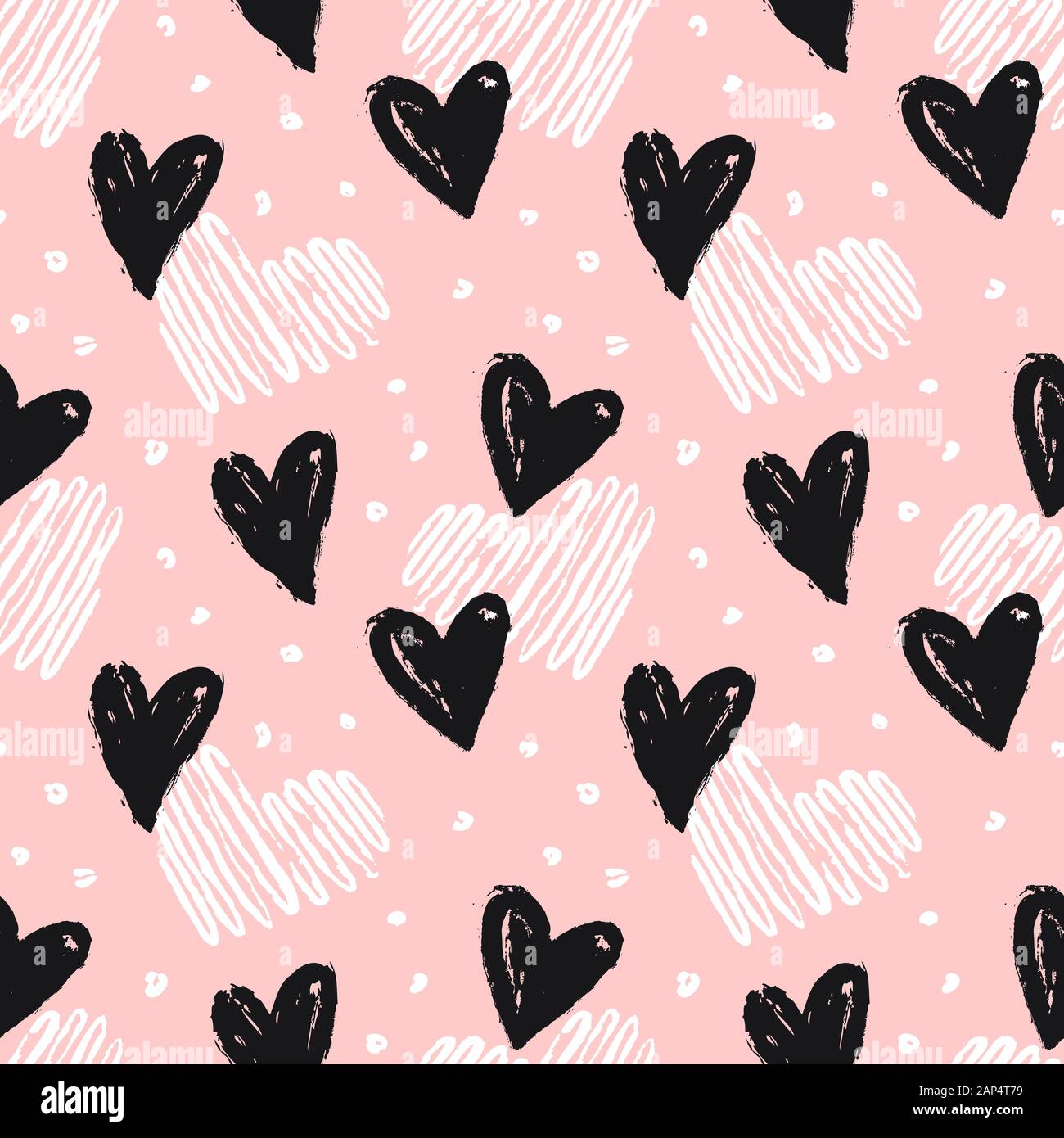 Seamless pattern with hand drawn hearts. Pink background and painted black  and white hearts. Stylish modern print for love, wedding, Valentine's day o  Stock Vector Image & Art - Alamy