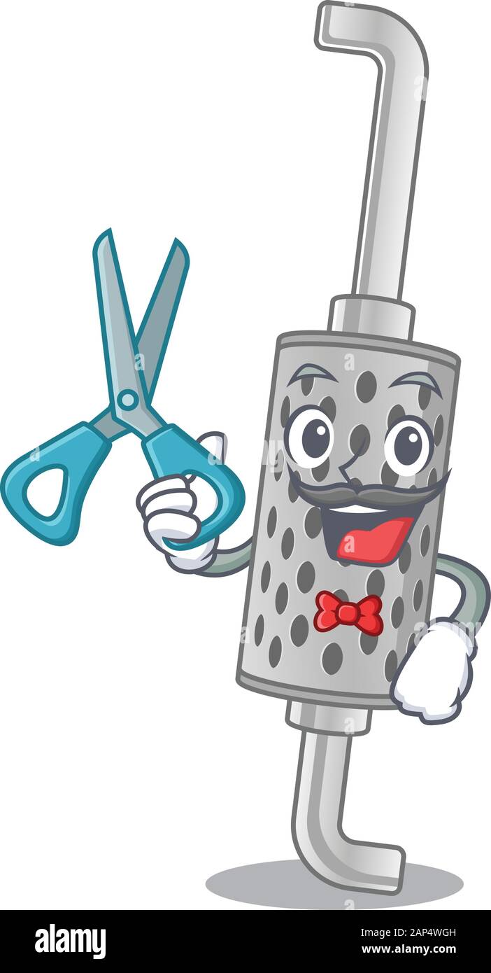 Smiley Funny Barber exhaust pipe cartoon character design style Stock