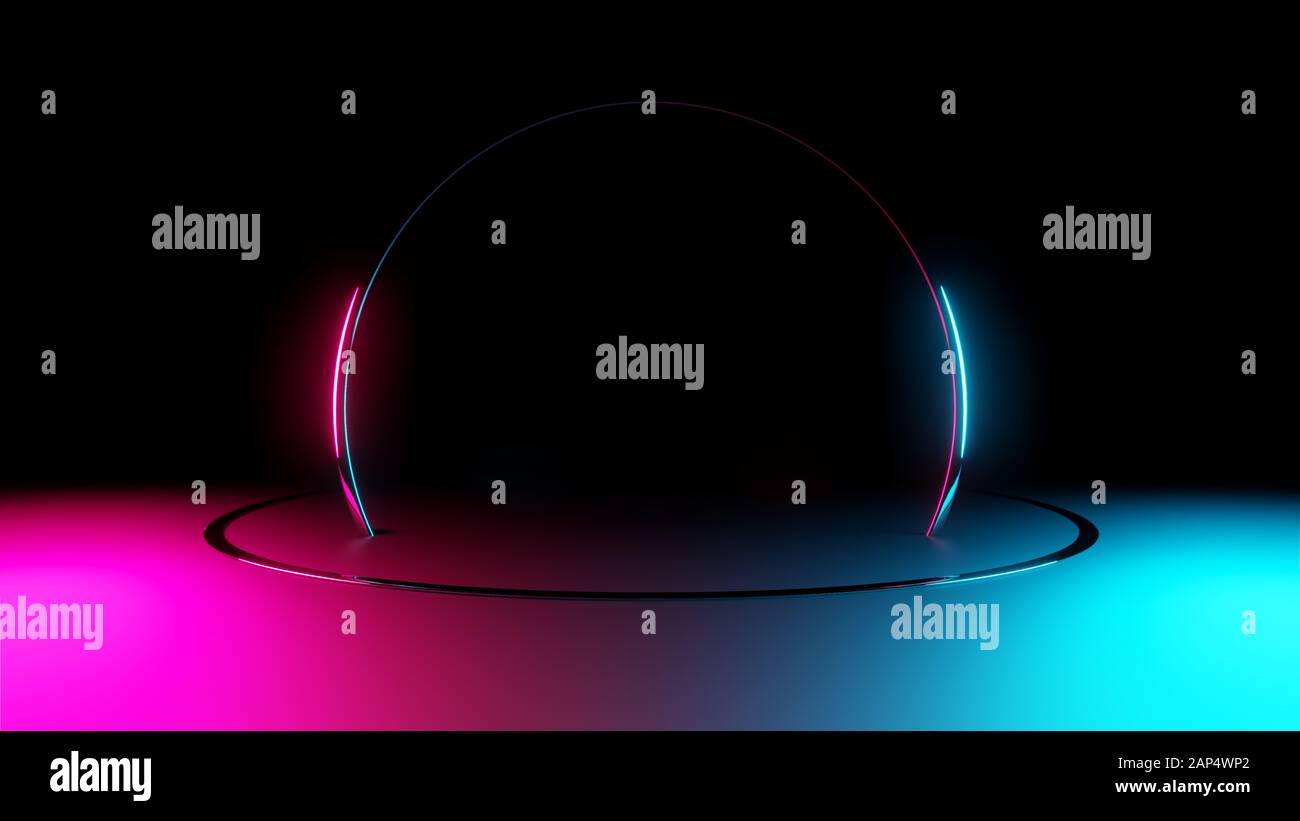 Neon light circle frame on dark background. 3D illustration Stock Photo ...