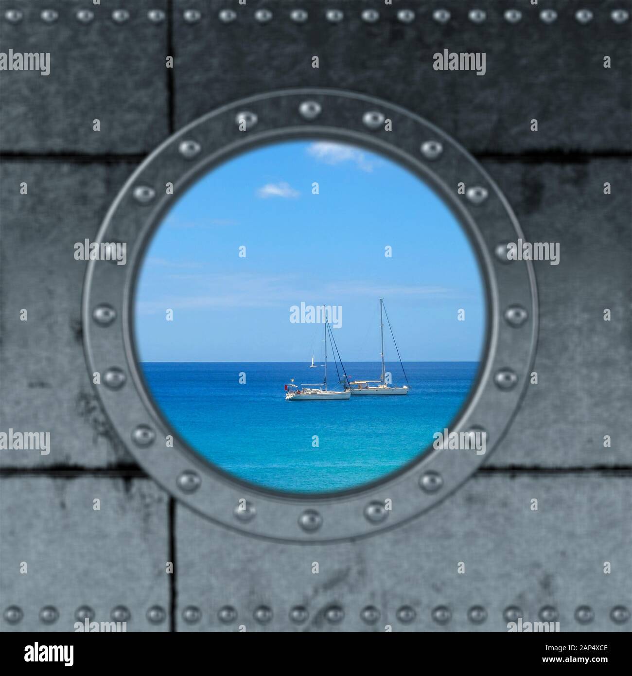 Looking through a ship Porthole on the the ocean Stock Photo Alamy
