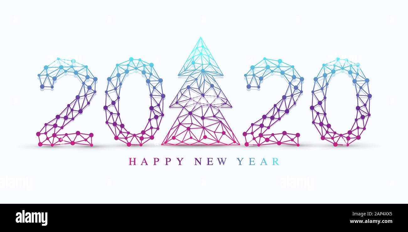 Text design Christmas and Happy new year 2020. Graphic background communication 2020. Connected lines with dots. Design element for presentations Stock Vector