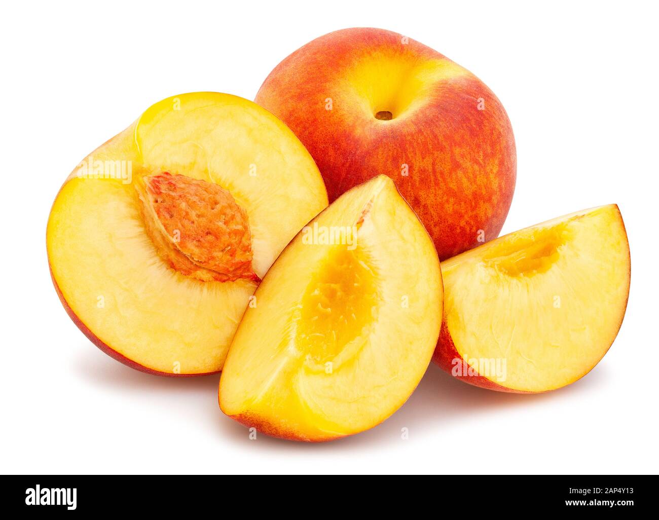 sliced peach path isolated on white Stock Photo
