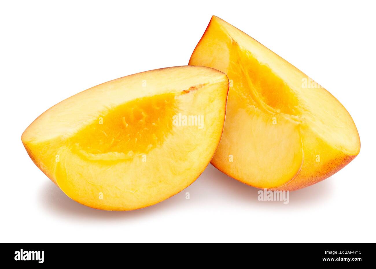sliced peach path isolated on white Stock Photo