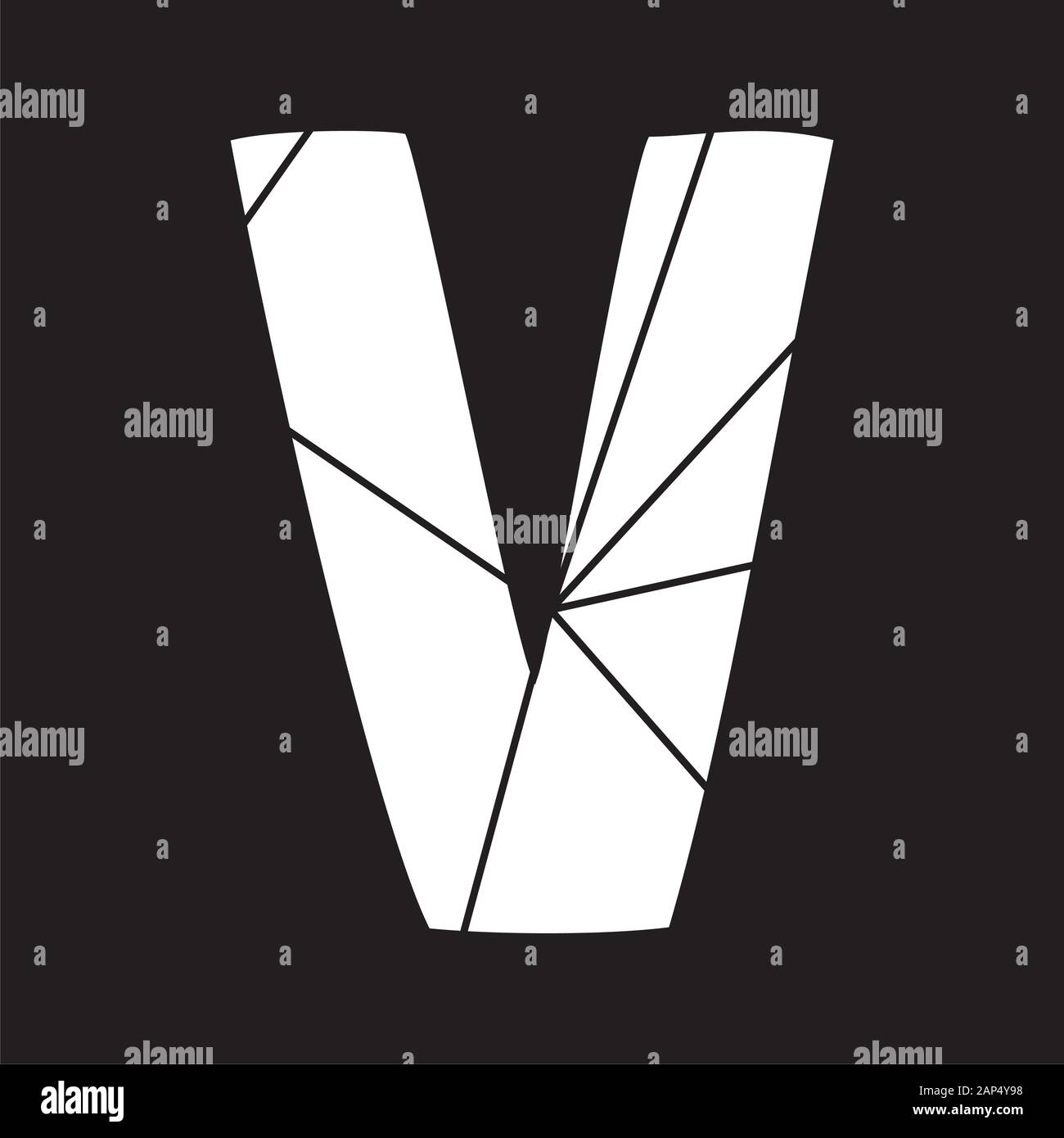 V white vector alphabet letter isolated on black background Stock