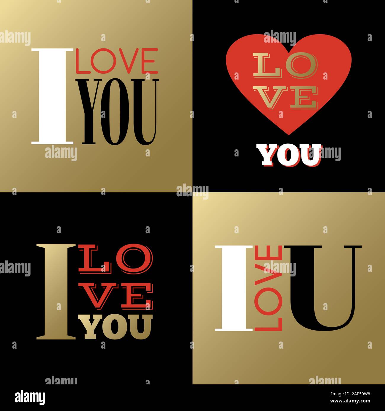 Valentines Day greeting cards or labels with declaration of love Stock Vector
