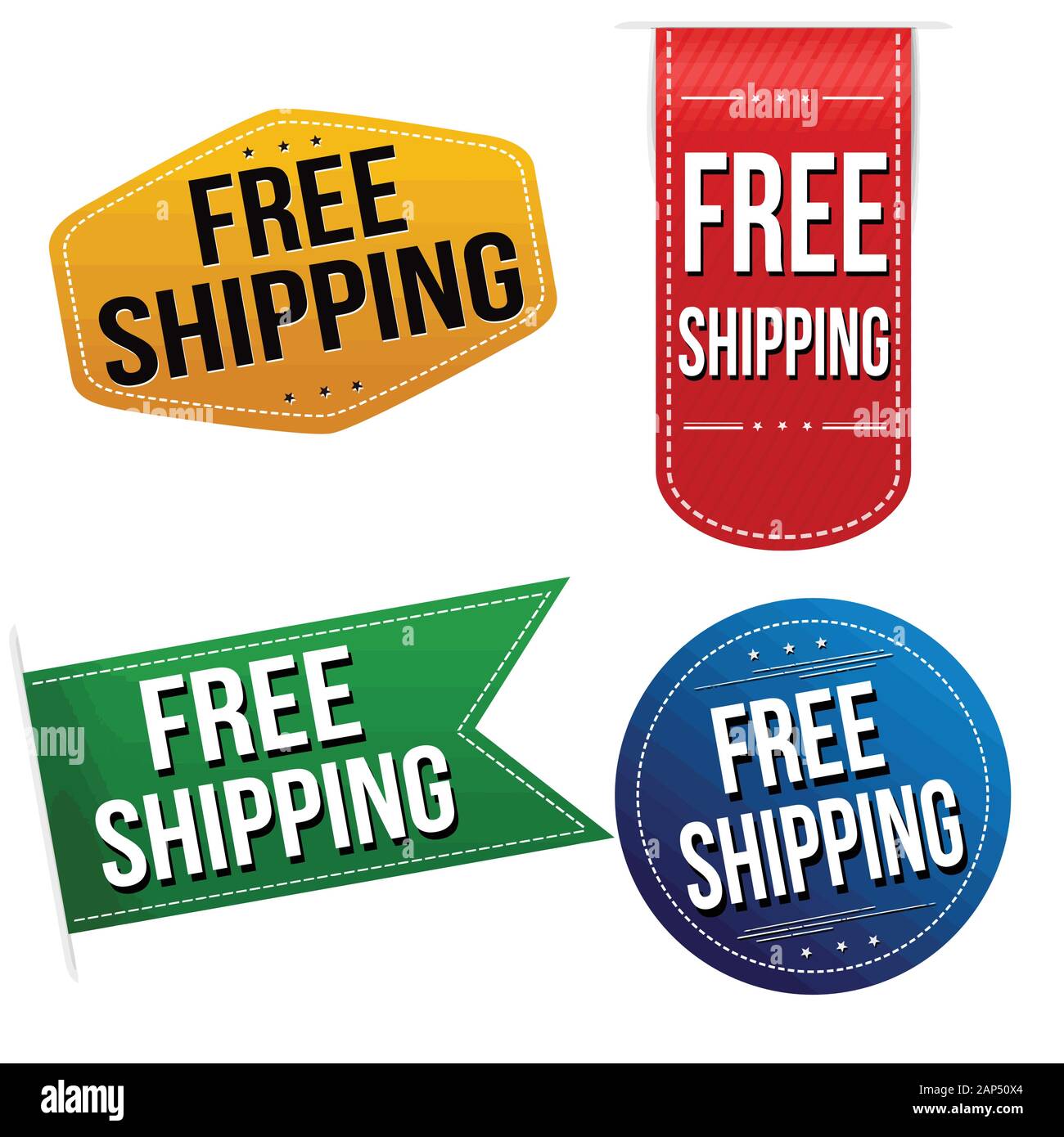 Free shipping sticker or label set on white background, vector illustration Stock Vector