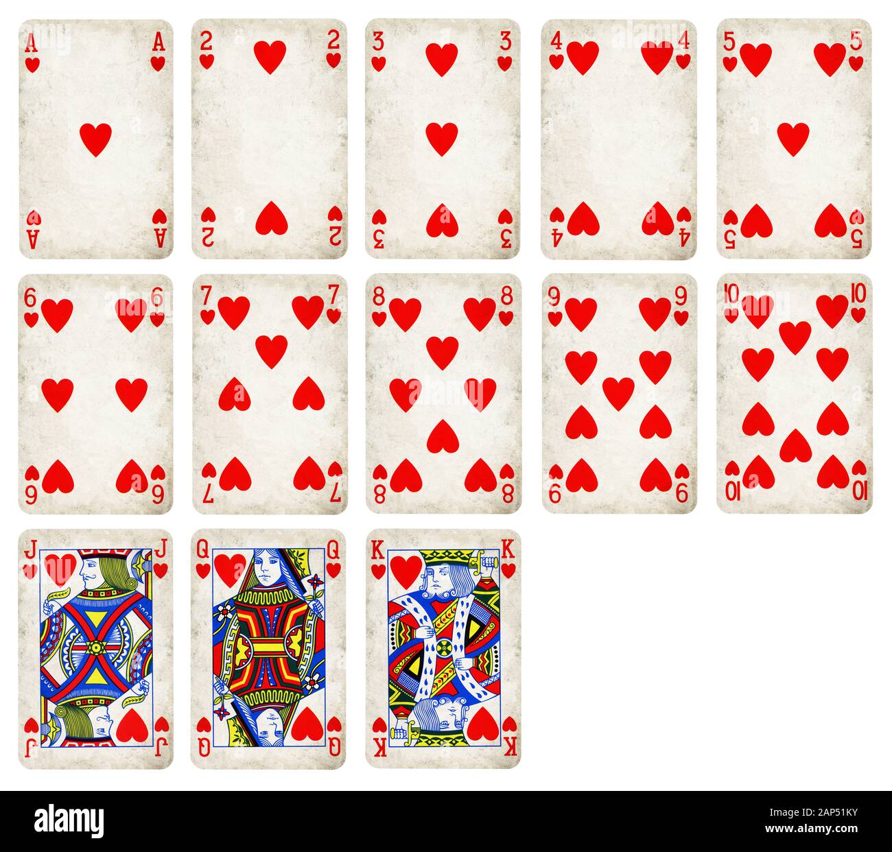 Playing cards of Hearts suit isolated on white background - High quality. Stock Photo