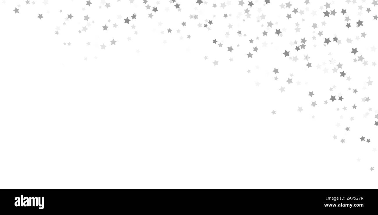 EPS 10 vector file showing falling confetti snow stars upper right corner background for christmas time colored silver for xmas and new year concepts Stock Vector