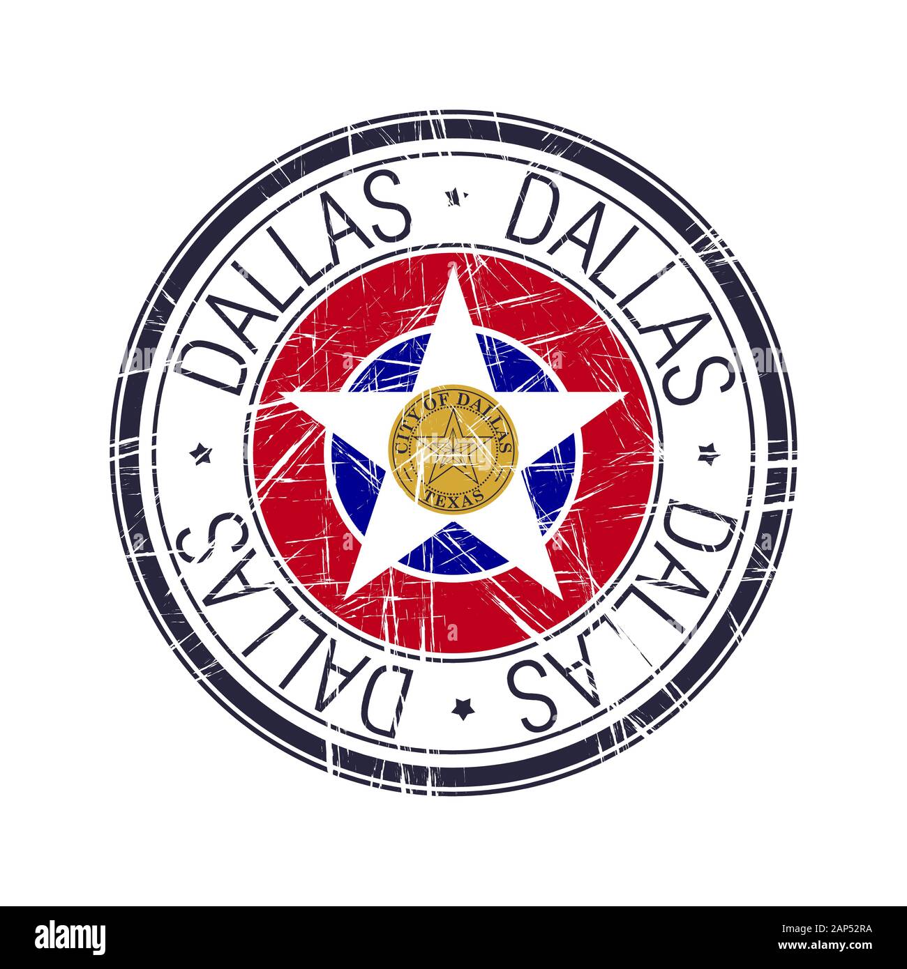 City of Dallas postal rubber stamp, vector object over white background