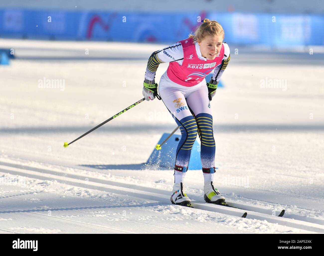 (200121) -- LE CHENIT, Jan. 21, 2020 (Xinhua) -- Maerta Rosenberg of Sweden competes during the women's 5km classic of cross-country skiing event at the 3rd Youth Winter Olympic Games, at Vallee De Joux  Cross-Country Centre, Switzerland, on Jan. 21, 2020. (Xinhua/Wu Huiwo) Stock Photo
