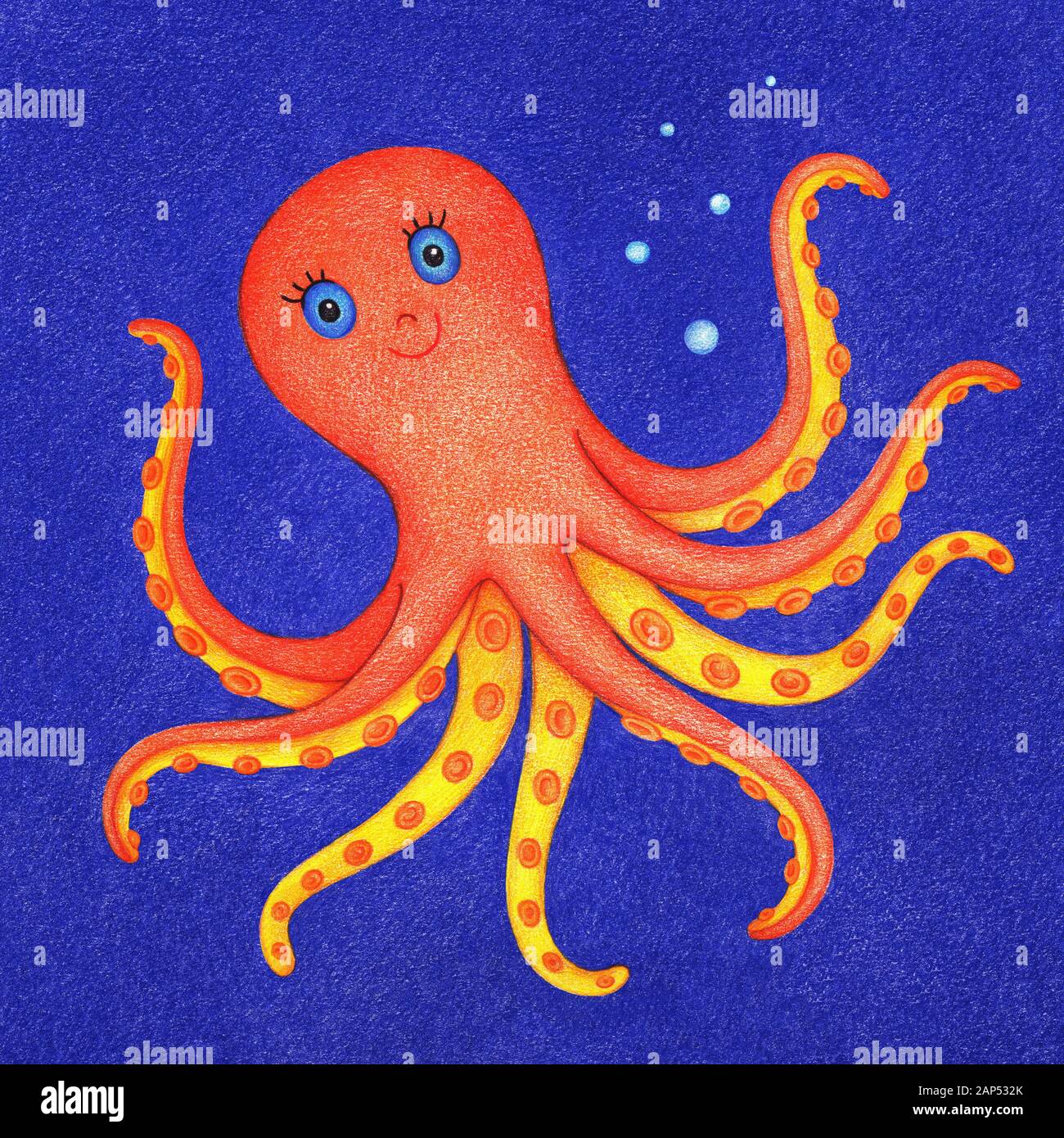 Hand drawn illustration of octopus for kids Stock Photo - Alamy