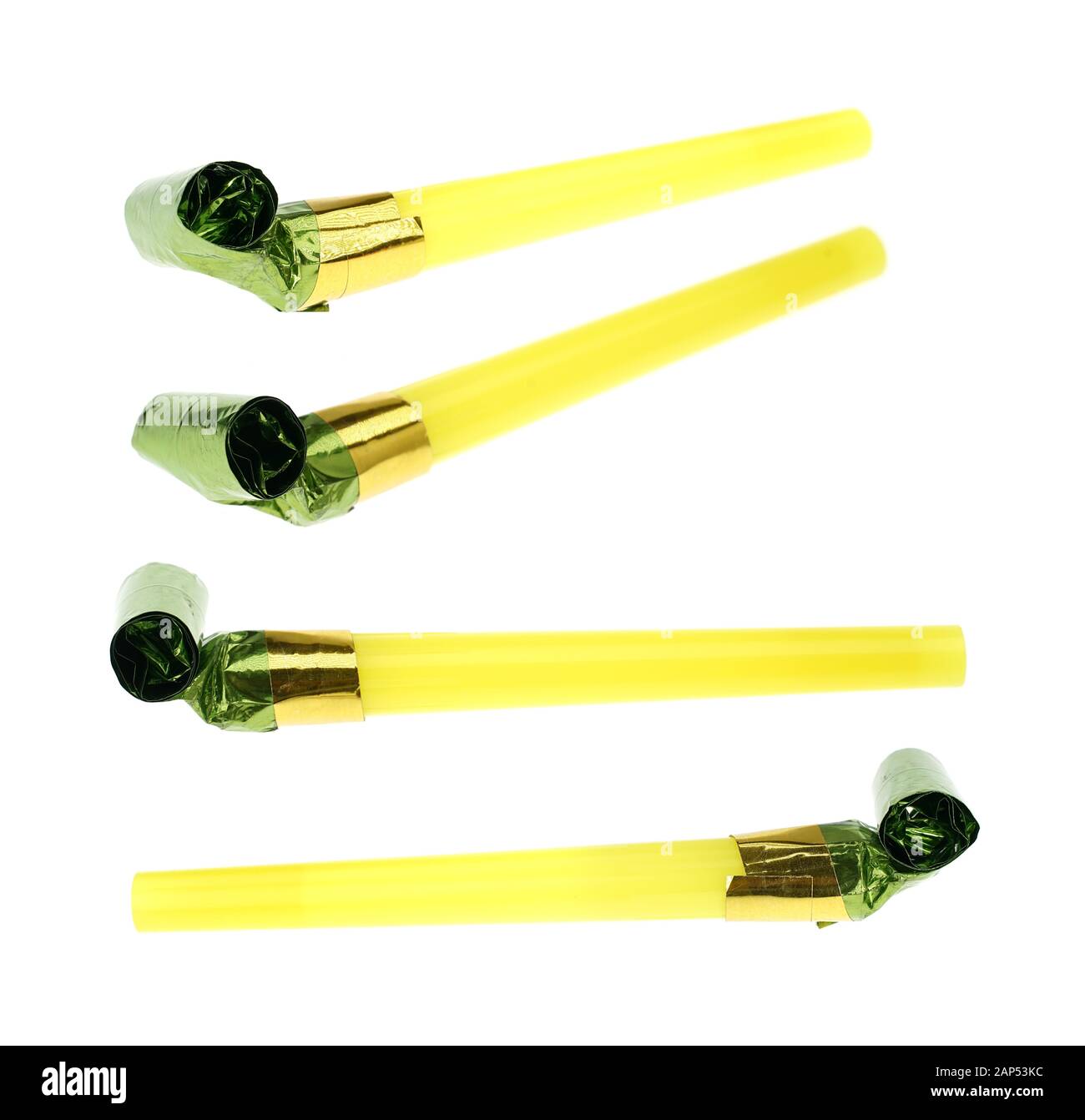 collection of party horn isolated on white background Stock Photo - Alamy