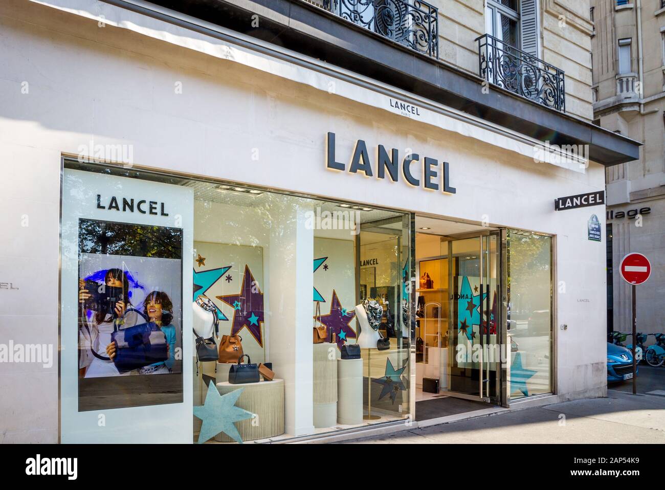 Paris/France - September 10, 2019 : The Lancel luxury leather goods store on Champs-Elysees avenue Stock Photo