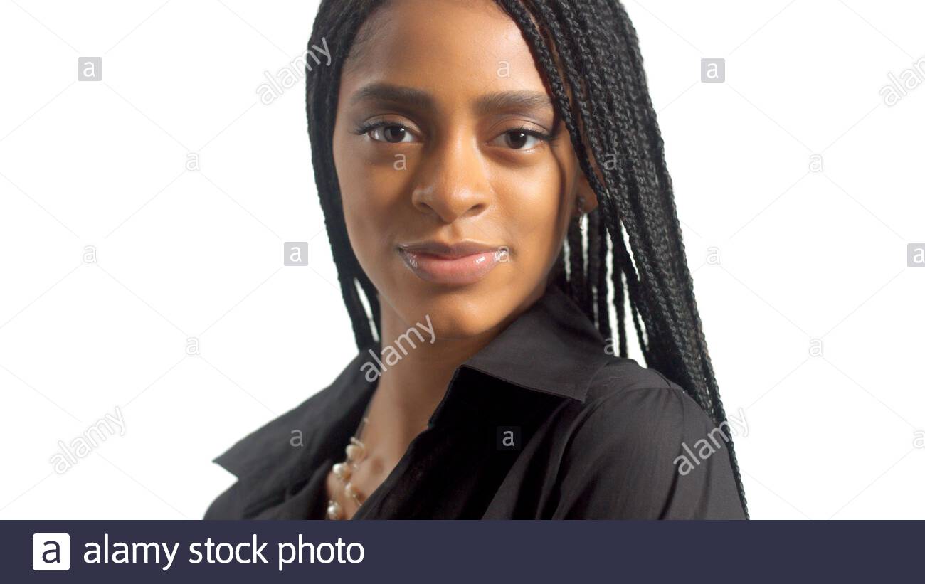 Portrait Of Mixed Race Black Woman With Hair Braids Watching To