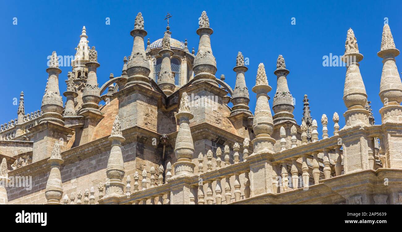 Panorama of the decorated roof of the cathedral in Sevilla, Spain Stock Photo