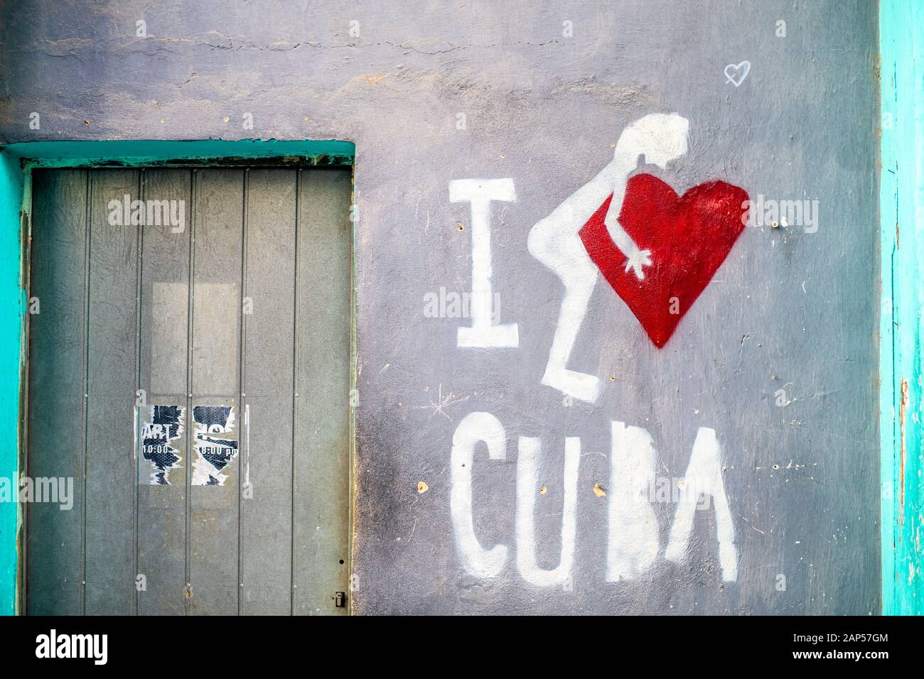 An 'I love Cuba' mural painted on the side of a wall , Havana, Cuba Stock Photo