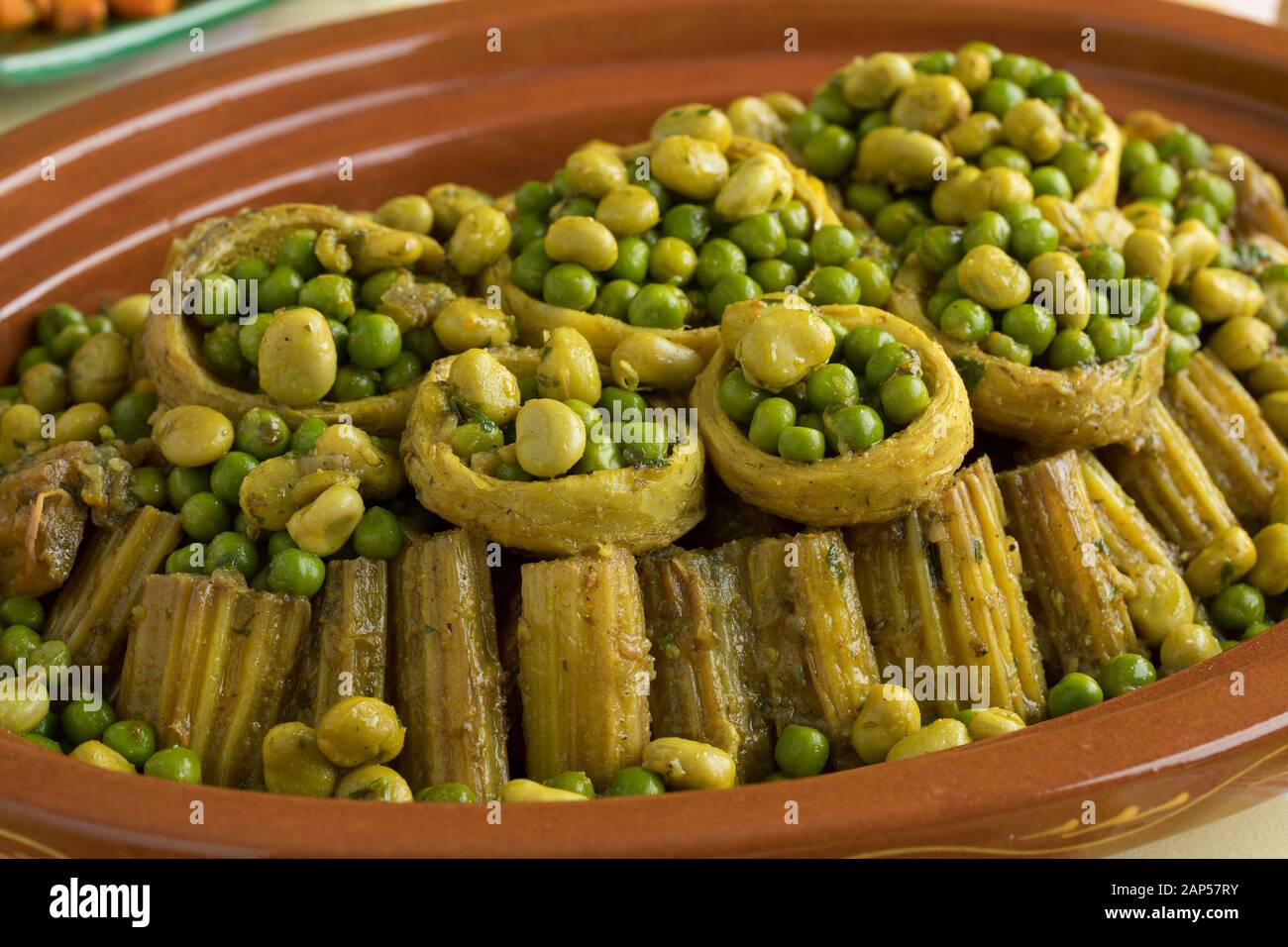 Traditional Moroccan dish with Cardoon, stuffed artichoke hearts with