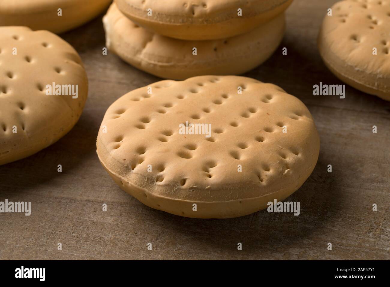 Whole fresh hardtack on the table for a snack Stock Photo