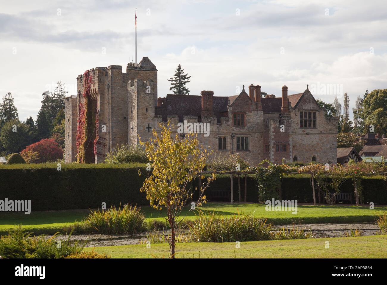 Hever Castle Side View from the Garden Grounds in Hever, Kent, United Kingdom Stock Photo