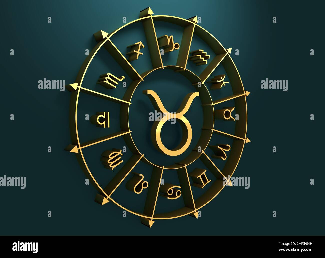 Bull astrology sign. Golden astrological symbol. 3D rendering Stock