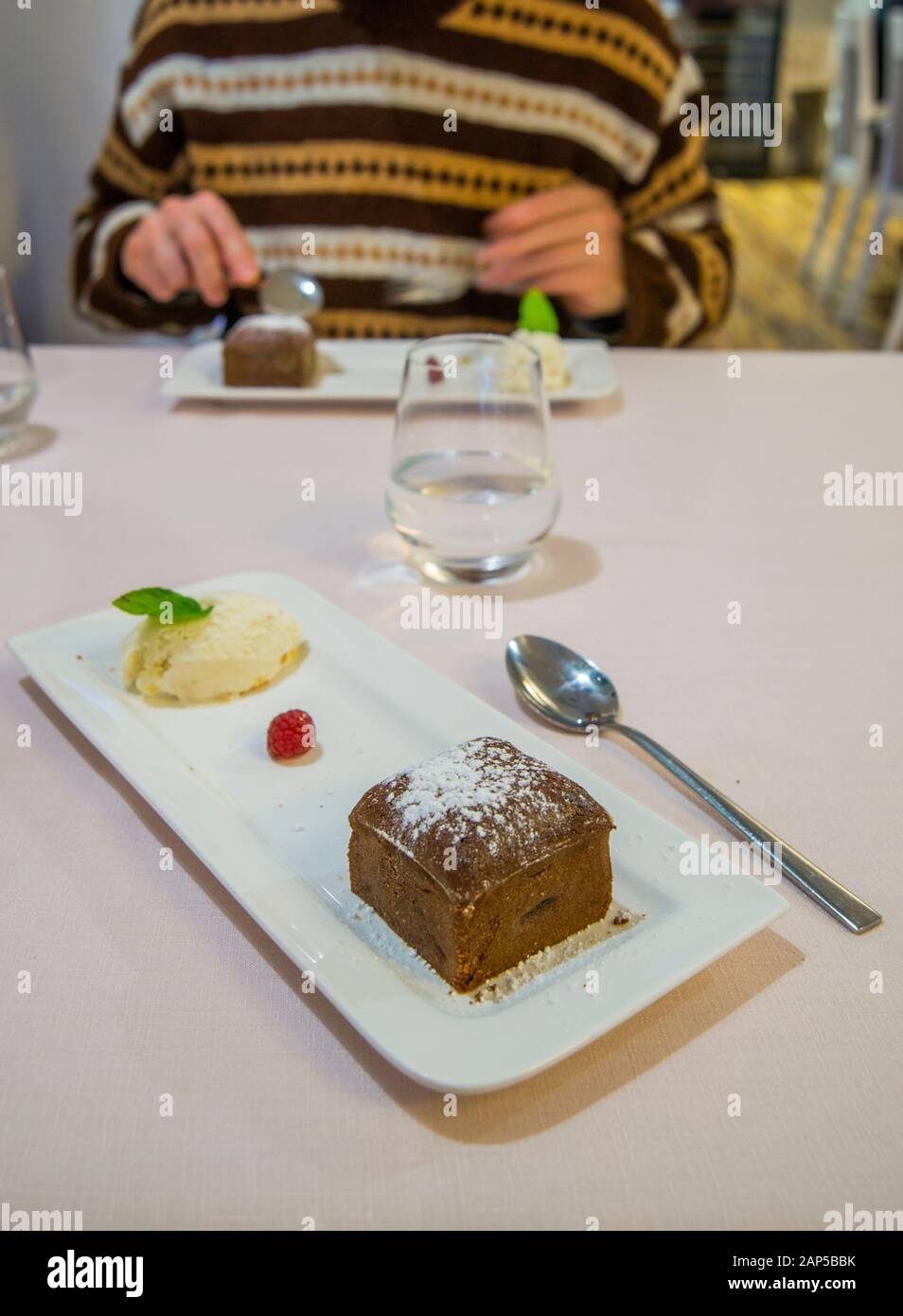 Chocolate cake in a restaurant. Stock Photo
