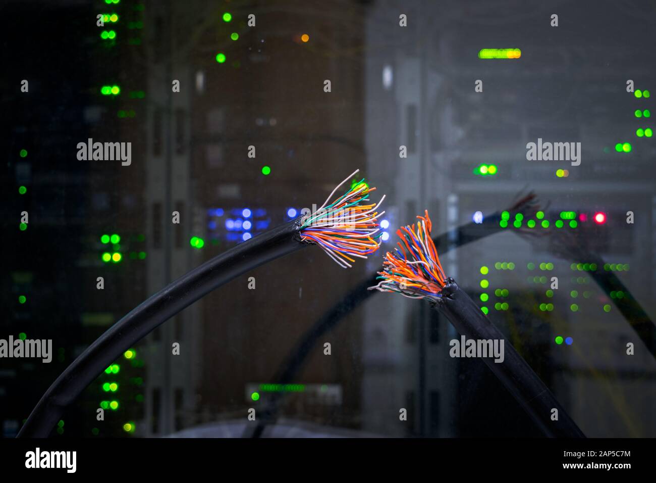 There is a damaged telephone cable in the server room of the data center. Global